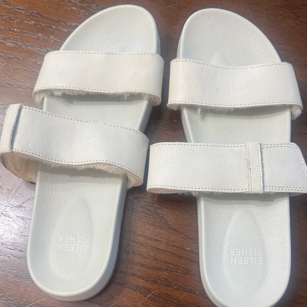 Eileen Fisher Off-White Double Strap Slide Sandals